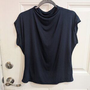 Navy Sleeveless Draped Cowl Neck Shell Top